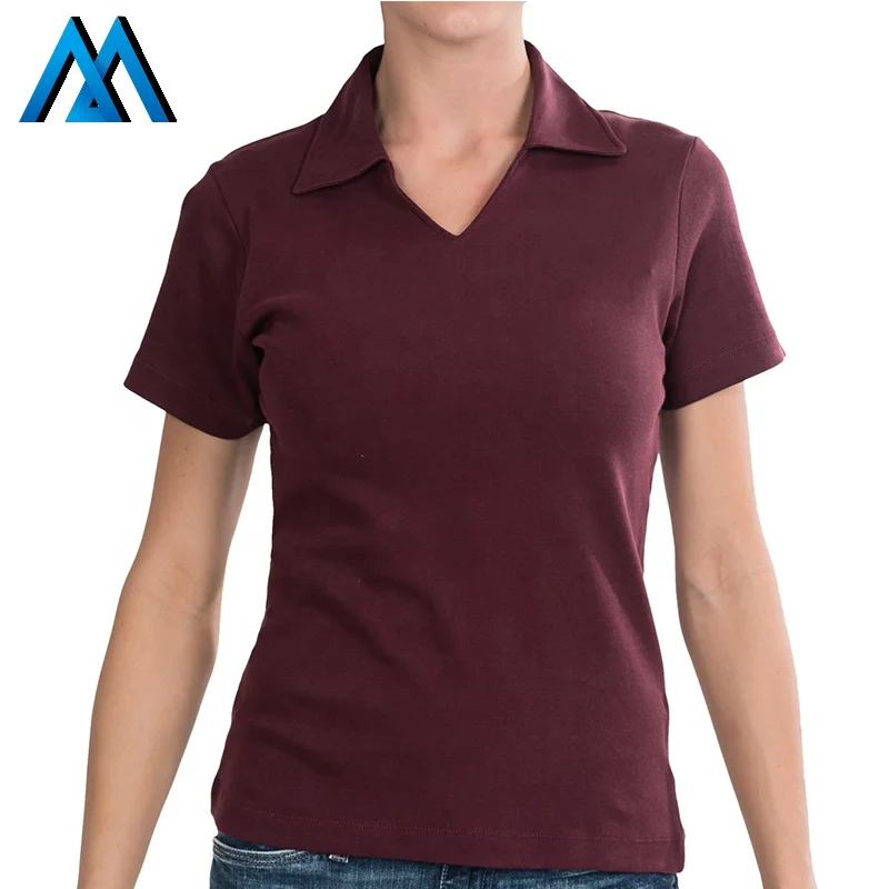 94% Cotton 6% Spandex No Button Shirt V Neck Polo For Women