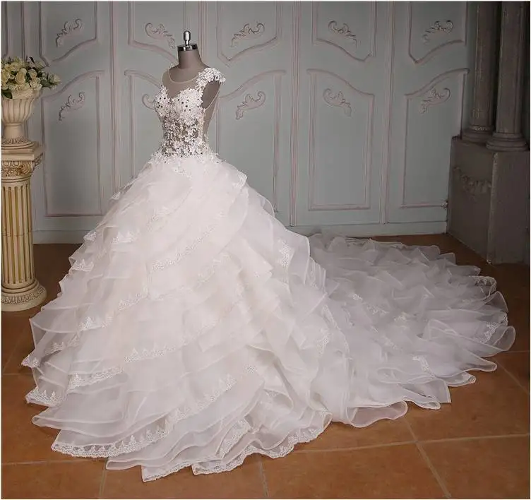 Lace Appliqued Ball Gown Designs 2022 Long Floor Length Custom Made Formal Bridal Gowns Designs NW050 long trail wedding dress