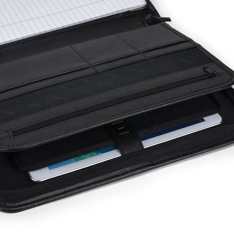 Zippered Padfolio A4 Business Conference Document Organizer File Folder PU Leather Portfolio