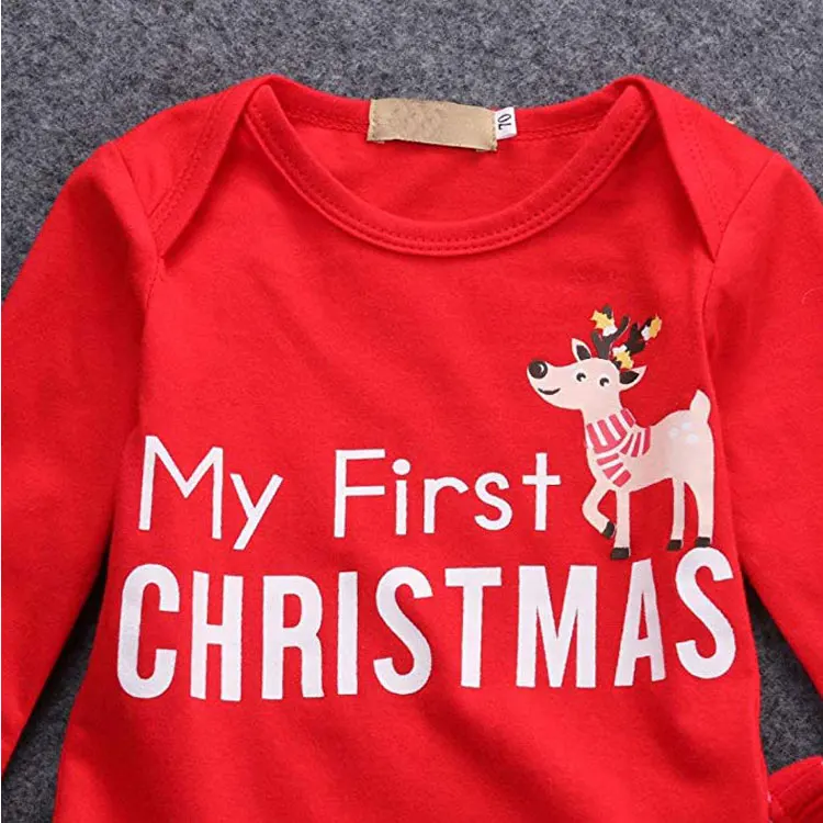 Рождество одежда с длинным рукавом боди младенческой детские комбинезоны комплект