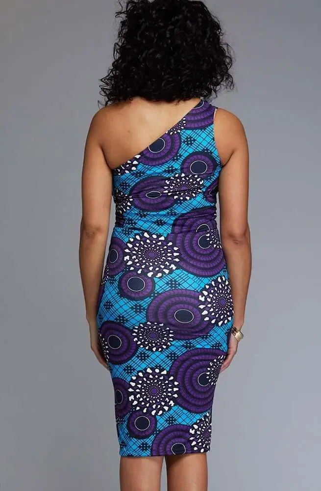 
2020 Summer Women African Clothing 100% Polyester ITY Print Fabric Short Dress 