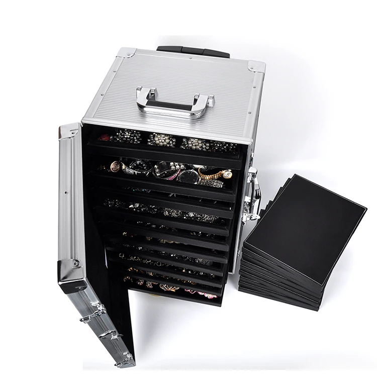
Rolling wheeled carrying travel aluminum jewelry trolley case 