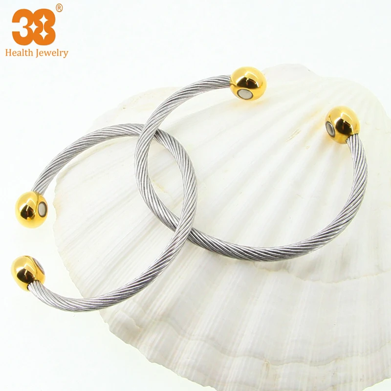 18K gold plated Cuff steel bangle blood pressure cable bracelet