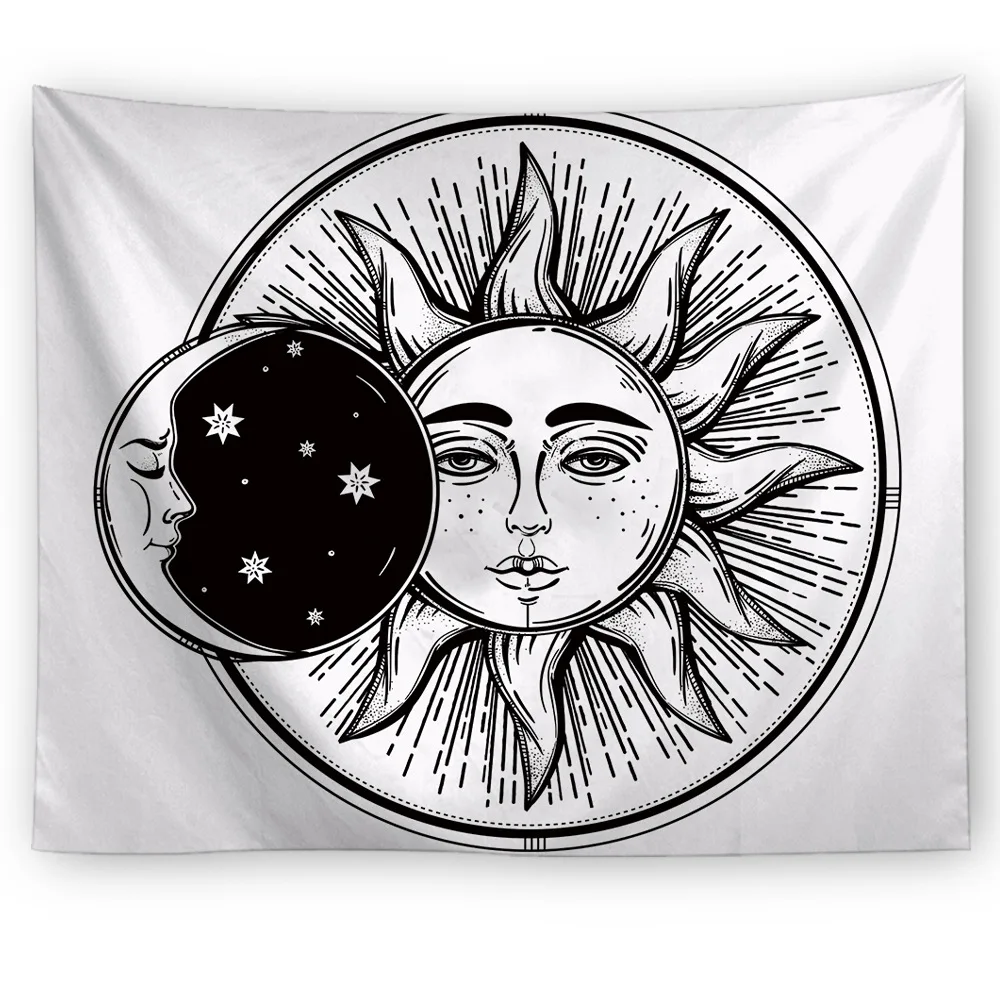 Гобелен с изображением Солнца и Луны, примитивный гобелен с изображением бога солнца, черно-белый Племенной Стиль, настенные богемные гобелены для декора общежитий и вечеринок