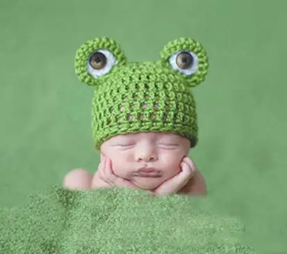 Newborn Photography Props Baby Hat Crochet Baby Green Frog Costume Caps Knitted Photography Photo Props Accessories