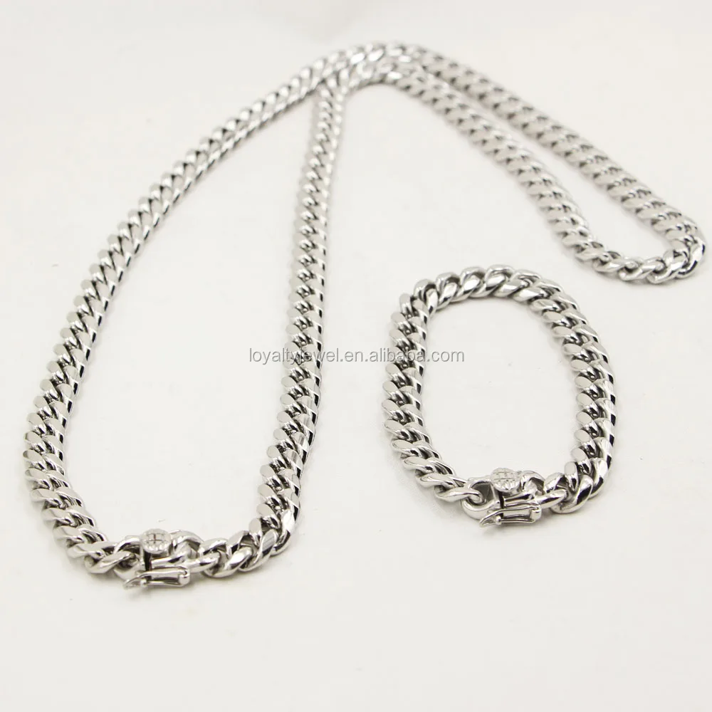 Mens stainless steel chain silver color cuban link chain