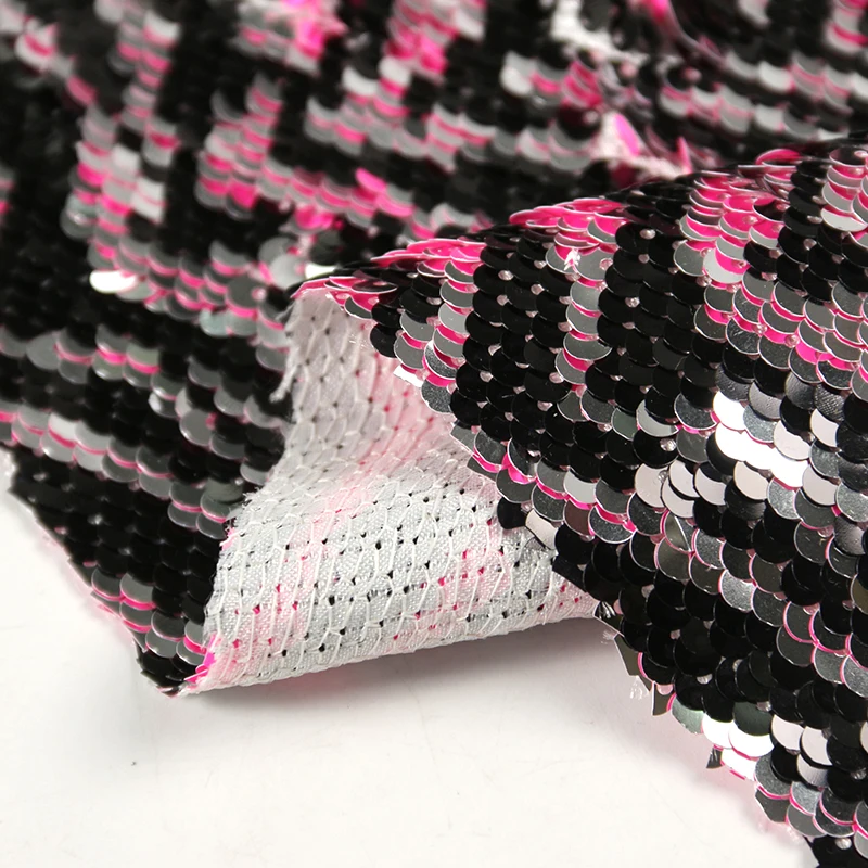 China sells polyester black and white zebra stripes pattern sequin color changing fabric