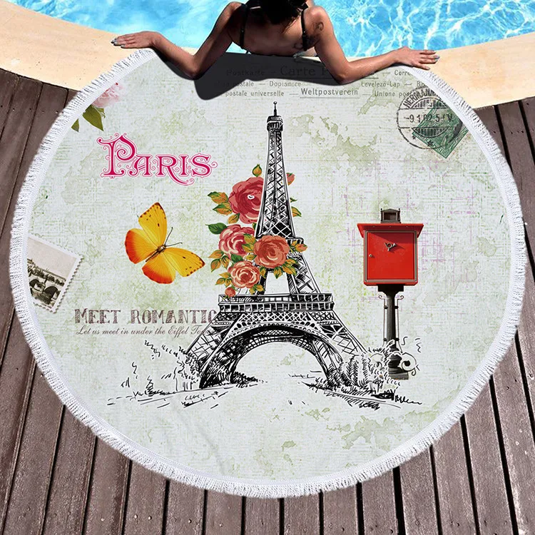 
Multicolor Round Beach Throw Paris Eiffel Tower Round Beach Towel 