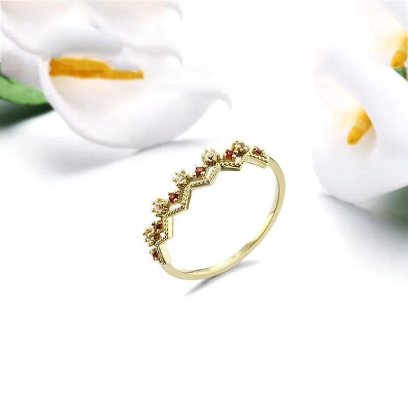 New Arrive 1 Gram Light Weight Solid 9K Gold Ring Women Jewelry With Topaz And Garnet Available Size 5/6/7/8/9 Fast Shipping