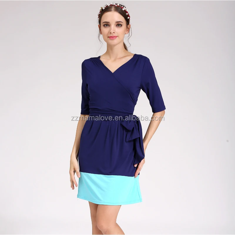 Emotion Moms OEM Maternity Clothes Nursing Dress for Pregnant Women Soft Jersey Patchwork Fabric