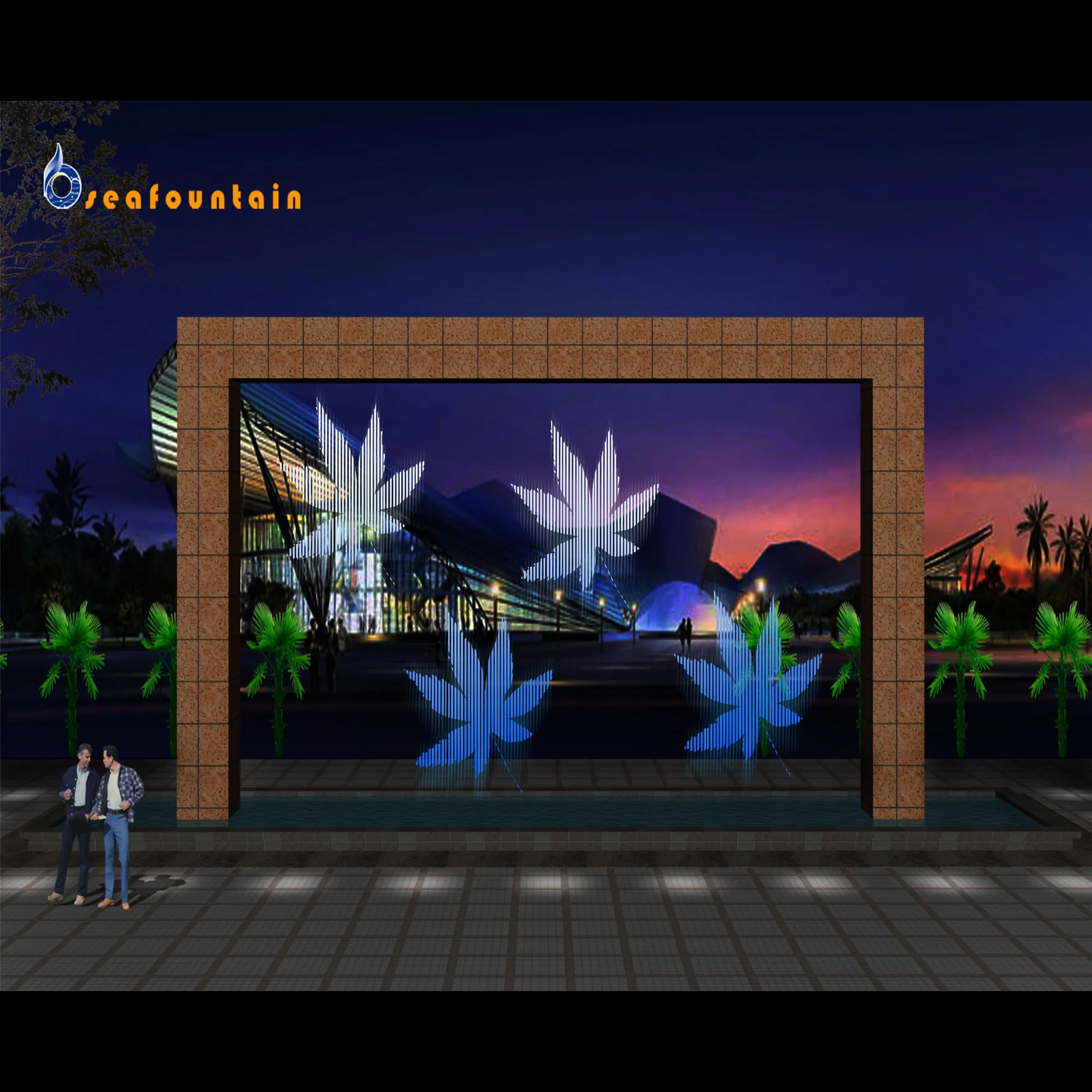 Fire mix water multicolored digital water curtain stage water screen