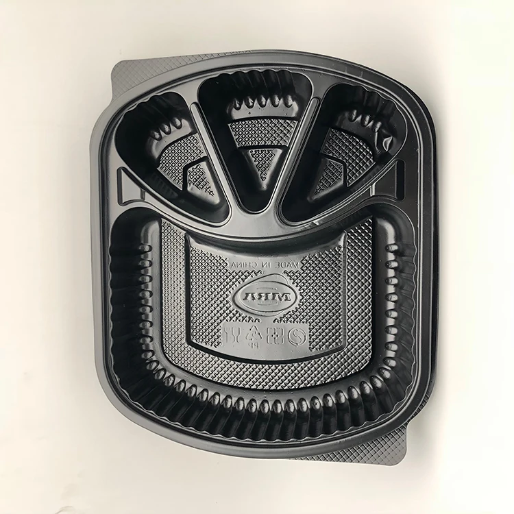 MicrowaveReheatable Safe Leak Proof Food Containers Black Disposable 4-Compartment Food Packaging Container with Lids