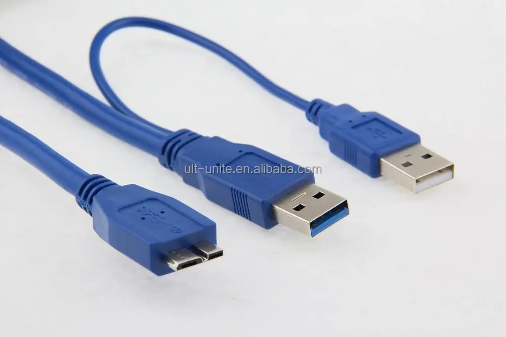 USB3.0 Мужчина + USB (Питание) К MicroB Мужской Кабель, Синий, L = 1.0 м