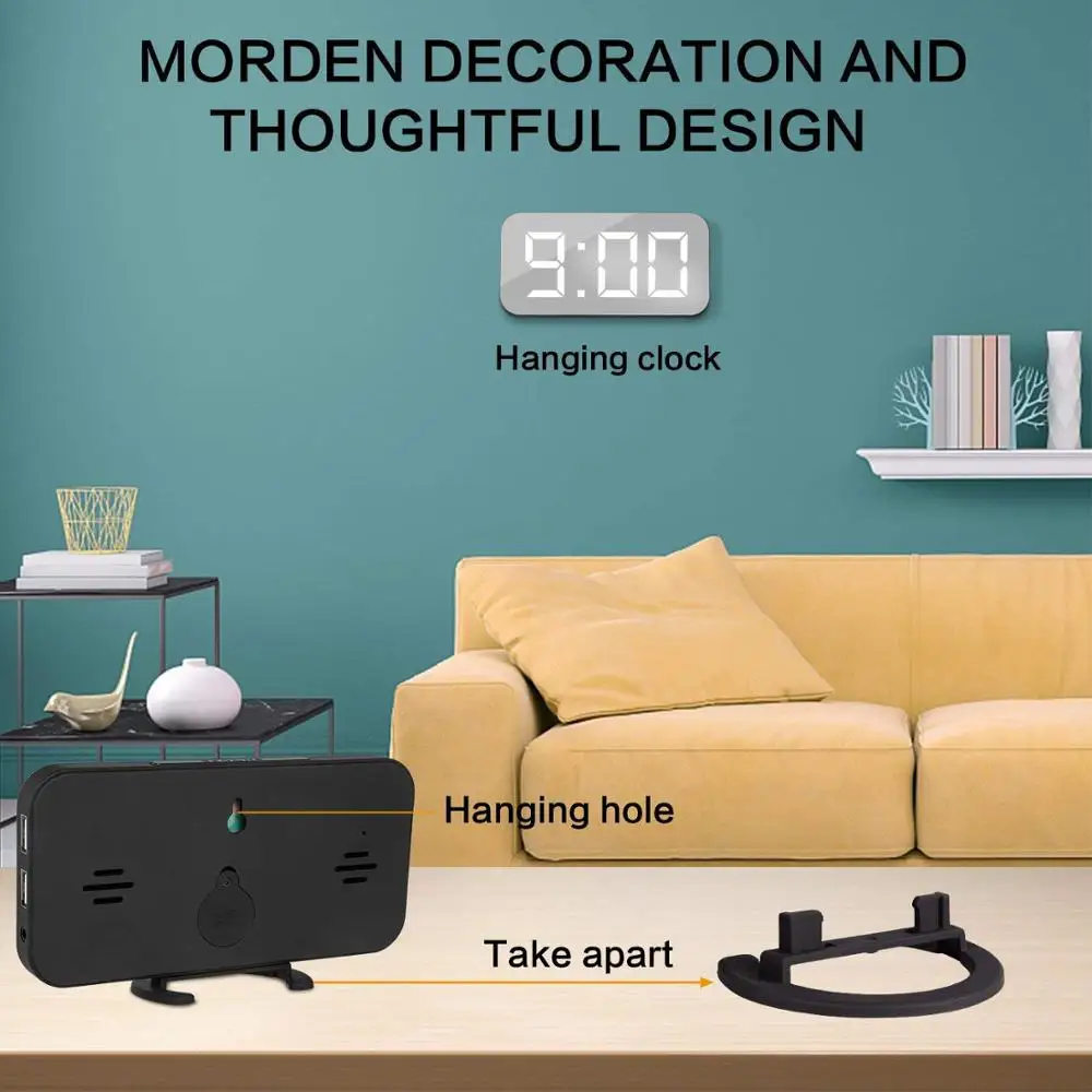 Amazon Hot Selling 2018 Digital LED Mirror Alarm Clock with USB Charger