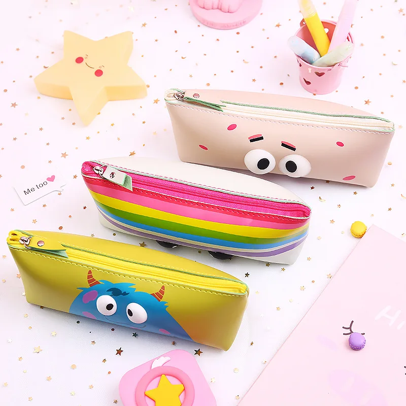 Custom Printed Promotional Pu Leather Pencil Case Cute Animal Printing Pen Bag Kids School Pencil Pouch