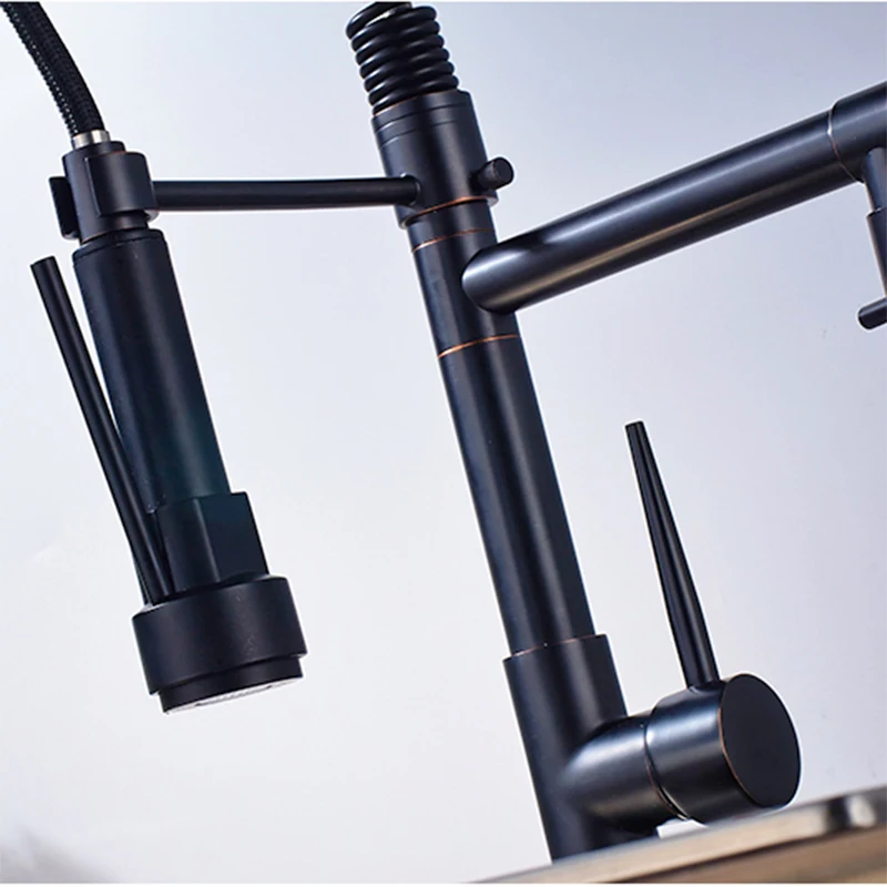 ORB  Dual Spout Spring Kitchen Sink Faucet LED Light Hot Cold Kitchen Mixer Taps 360 Degree Rotate Spout Kitchen Faucet Mixer