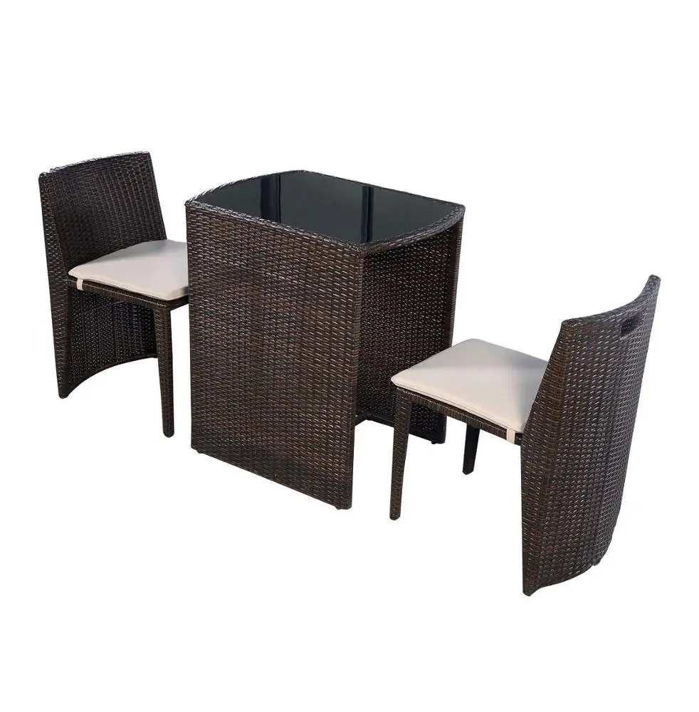 Uplion 3pcs High Quality Bistro Set For Patio Balcony And Pub Rattan Chair Table Cube Table Set