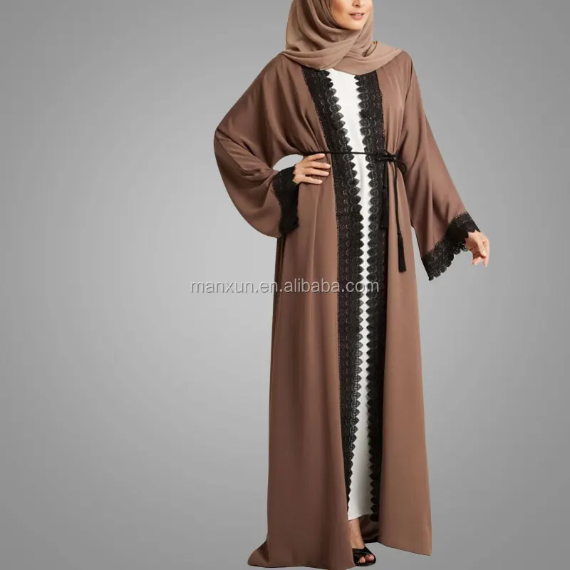 2017 Women Cardigan Dubai Muslim Overcoat Abaya Muslim Style Laced Open Front Abaya Islamic Kimono