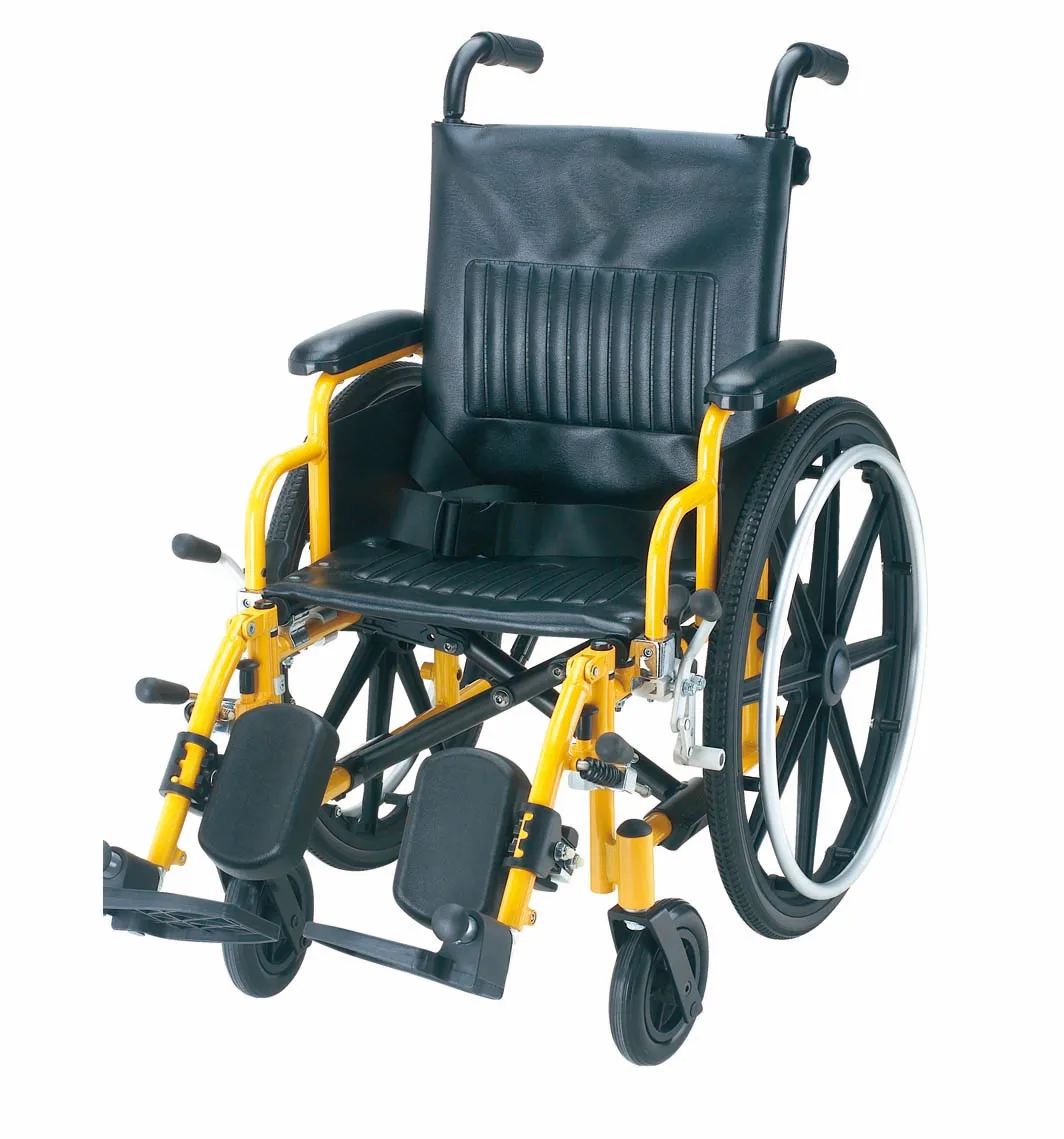 14' Seat Width Pediatric Wheelchair Flip Back Arms, Elevating Legrest Chromed Folding Pu Tire Kids Wheelchair