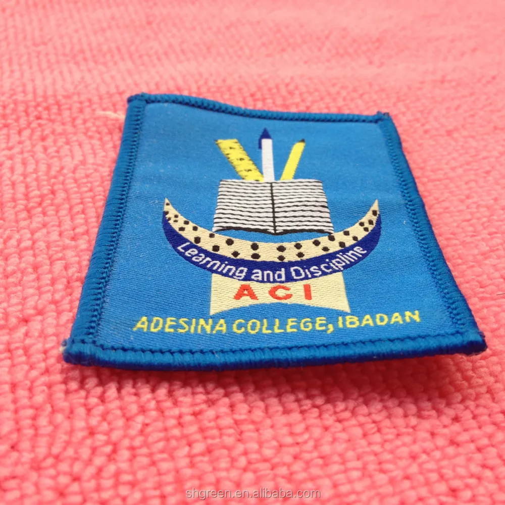 colorful textile woven badge with merrow border,cute design clothing badge for uniform