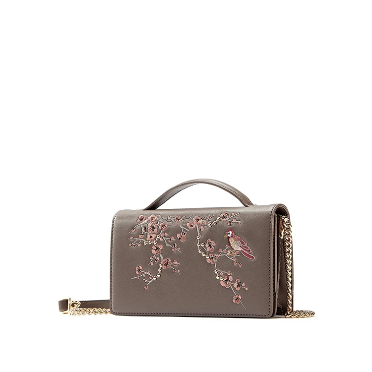 Hotssale Flower Embroidery Genuine Leather Women Crossbody Bag from China Handbag Manufacturer