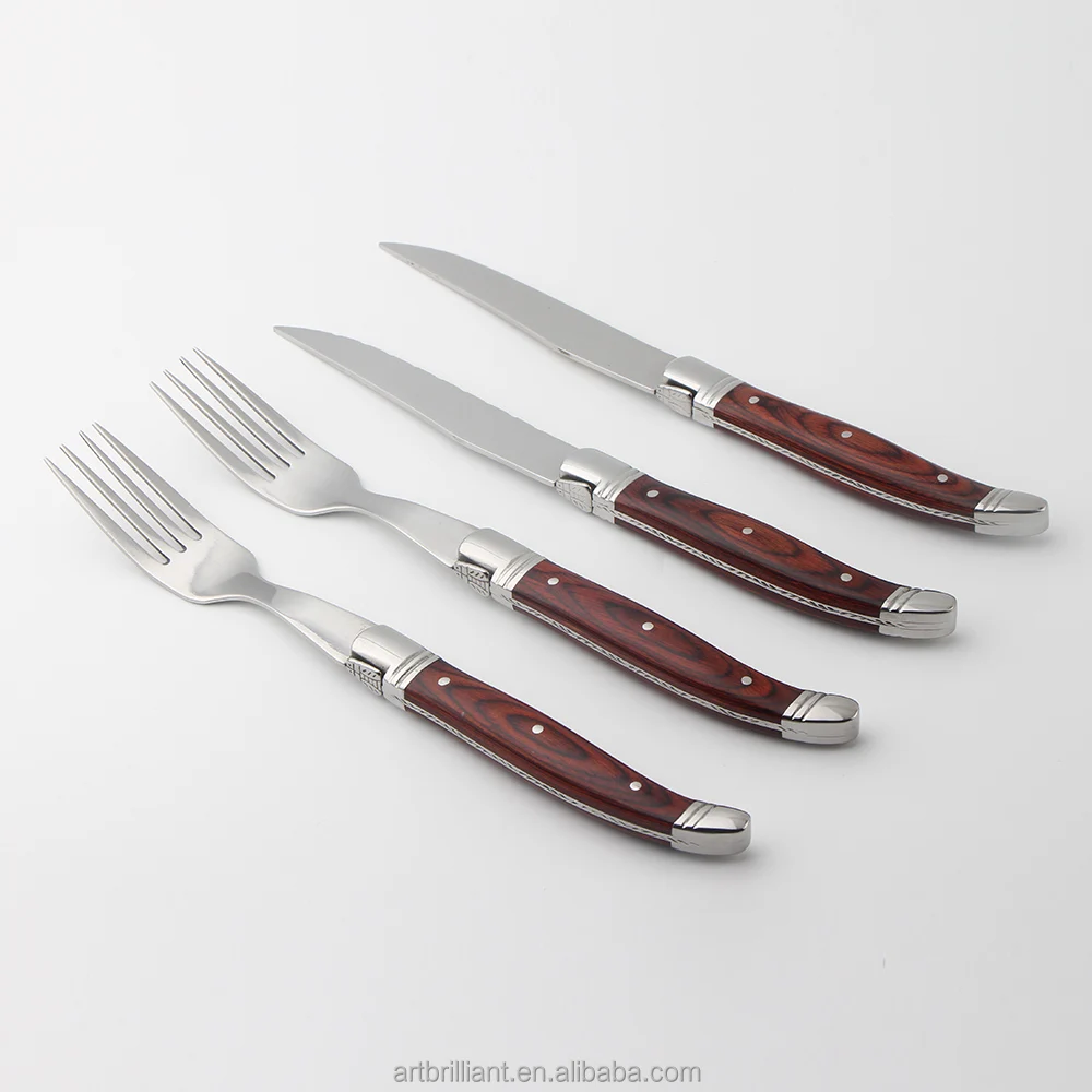 wooden handle 4 Piece Laguiole Steak Knife and Fork Set