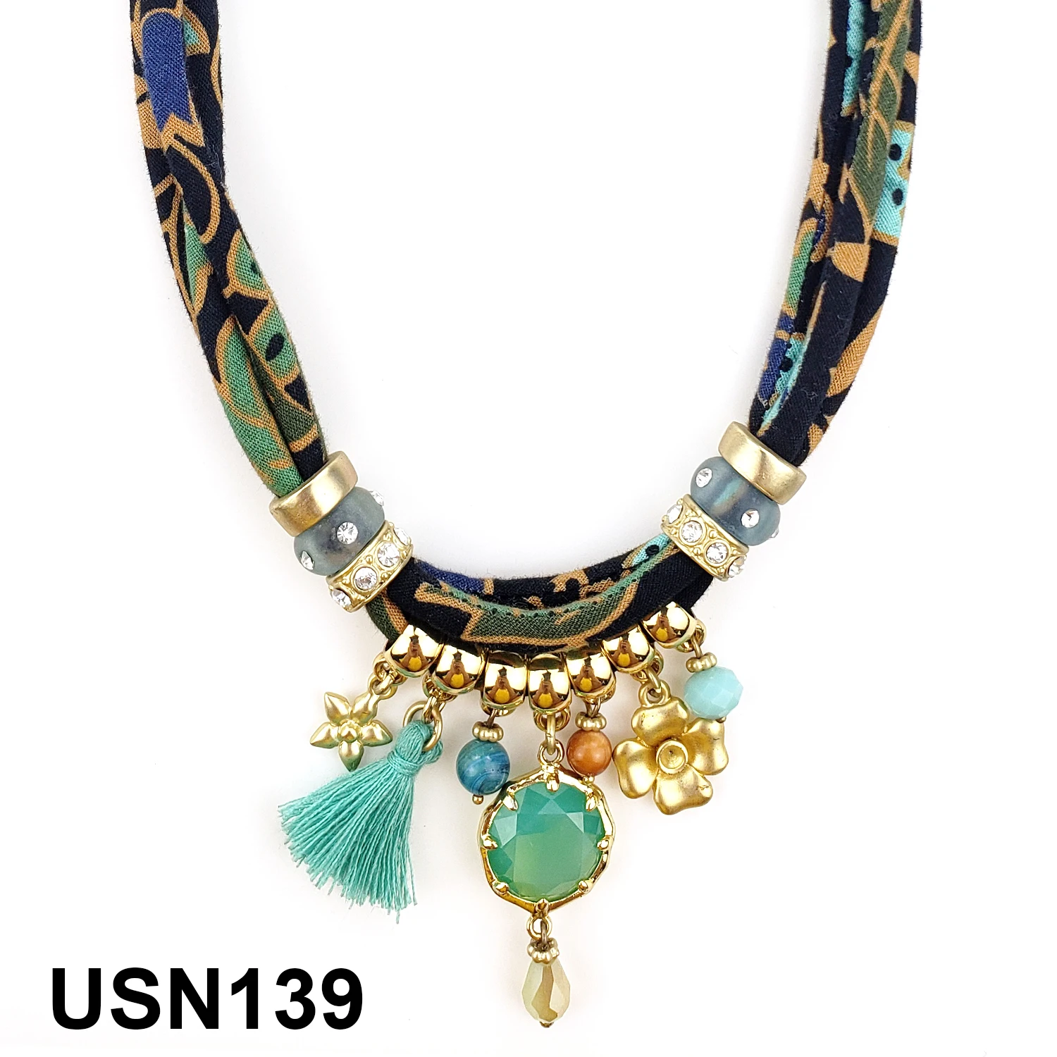 
Gold fabric charm necklace for ladies 