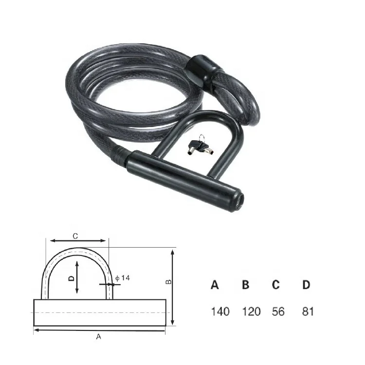 bicycle accessories high quality bicycle bike u-lock with cable 12*1500mm multilayer steel anti theft bicycle u lock bike lock