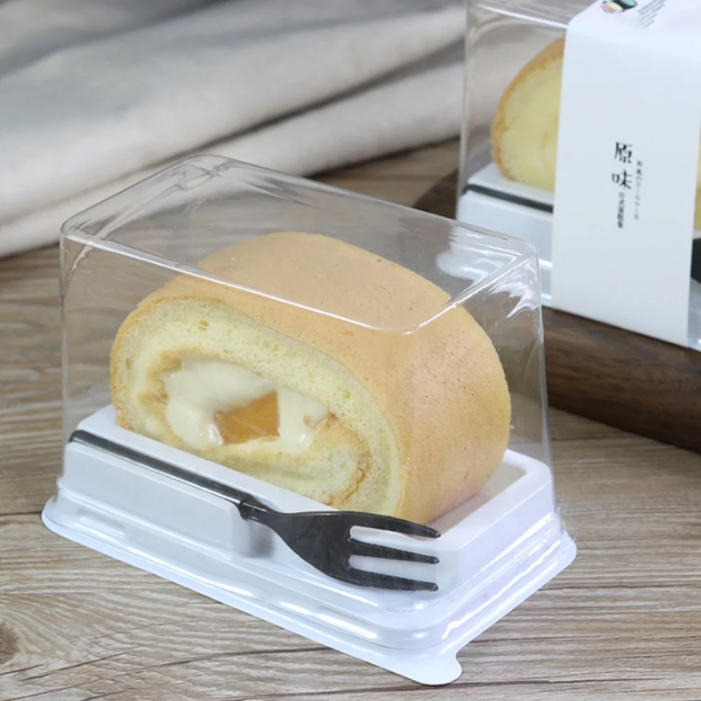 Top sale packaging RPET/PET long white small bread food grade blister plastic cake box