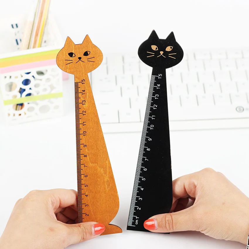 Standard DrawingTools 19.7cm Cute Cat Design Wood Ruler For School Kids