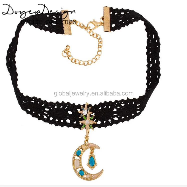 Sun choker moon and star choker necklace