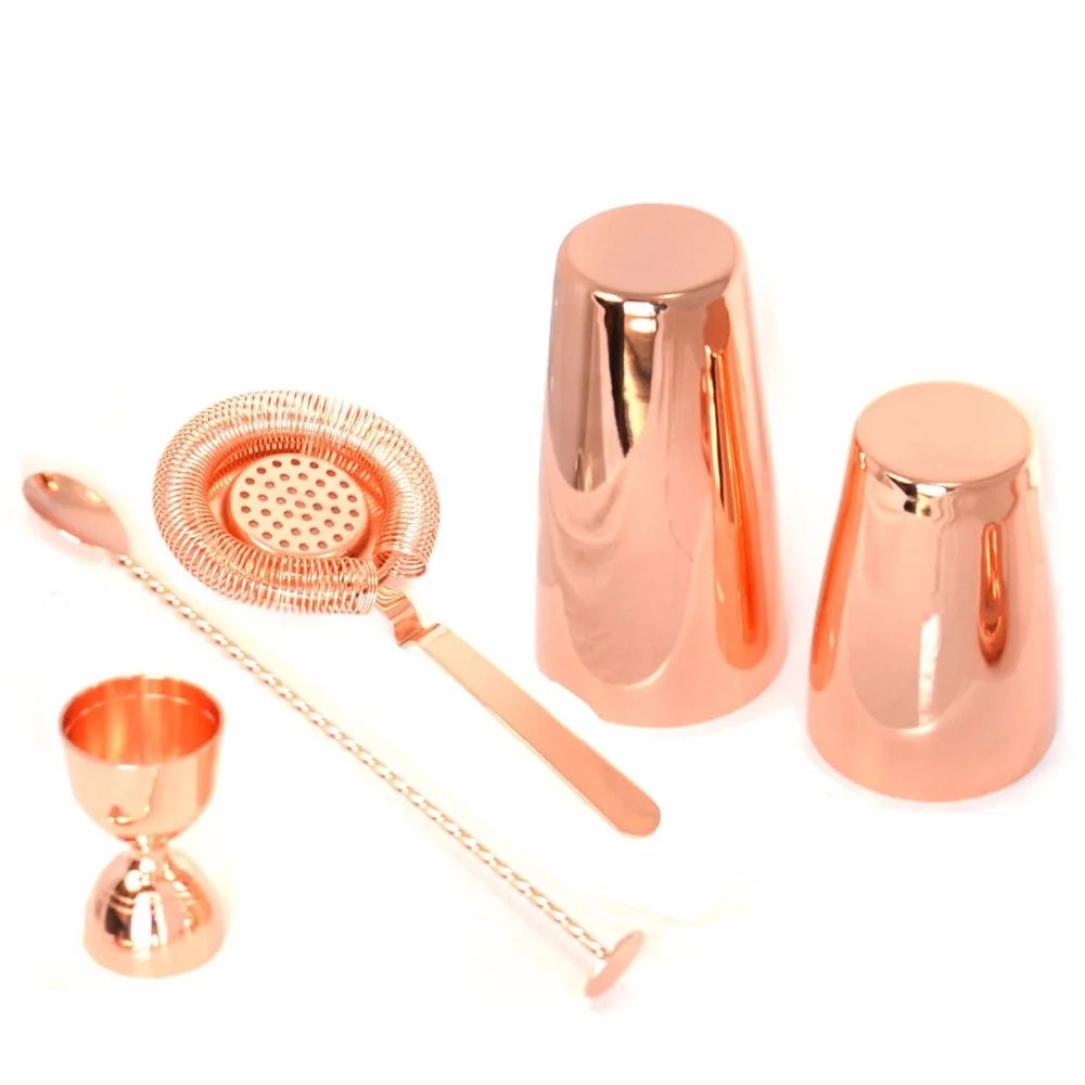 28oz 18 oz Boston Cocktail Shaker Barware Set 2oz Measuring Jigger rose gold Twisted Mixing Spoon