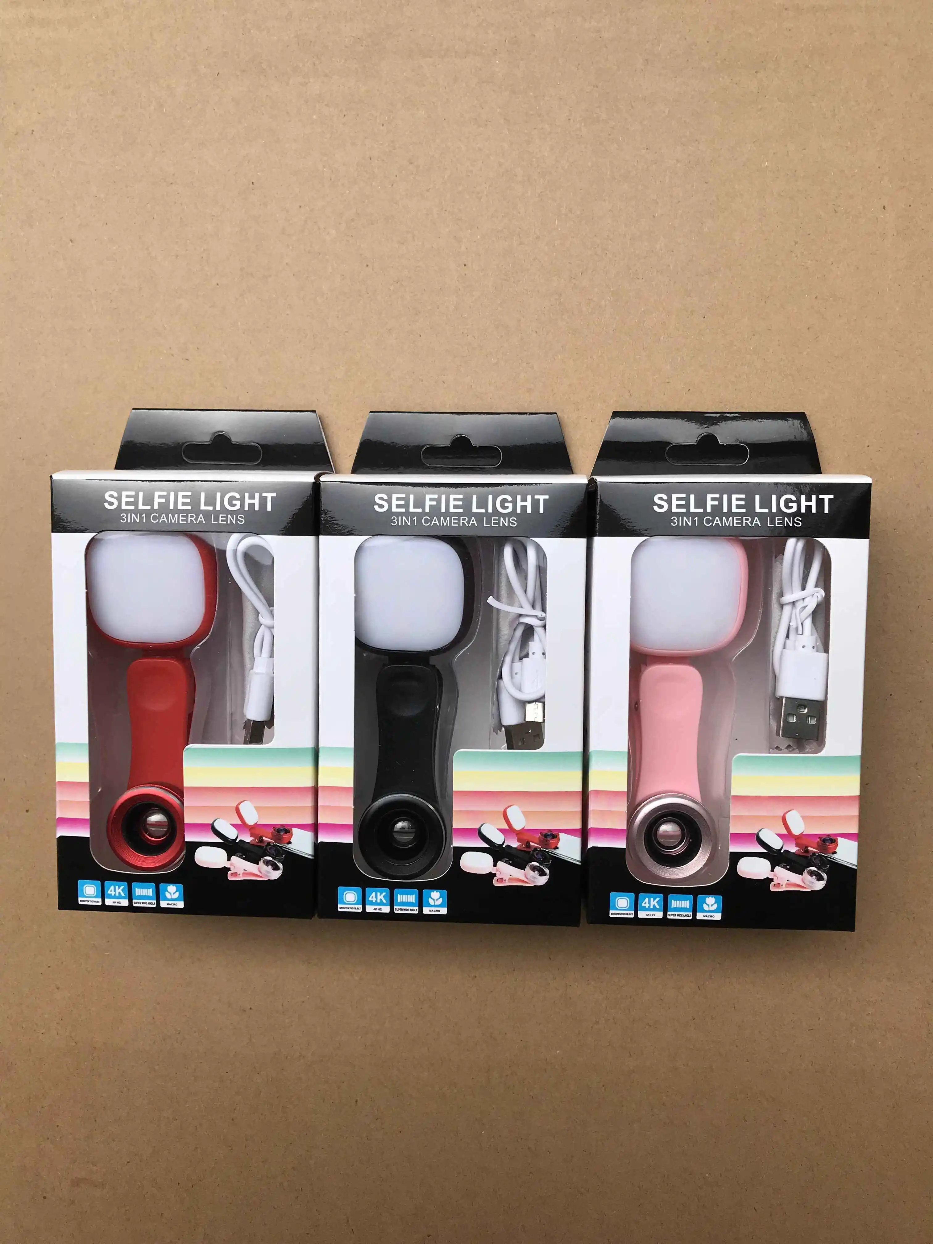 
mobile Phone Lens Universal Clip with flash light Smartphone Camera Lenses Wide Angle Macro Fish Eye for Phone 