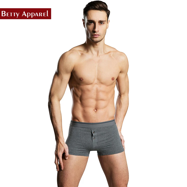 Two Button Plain Breathable Men Fancy Underwear Gray Boxer Briefs