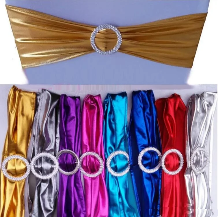 Chair Cover For Wedding Events Decoration Metallic Gold Spandex Chair Bands With Diamond Buckle/Chair Cover Sash/Chair Band