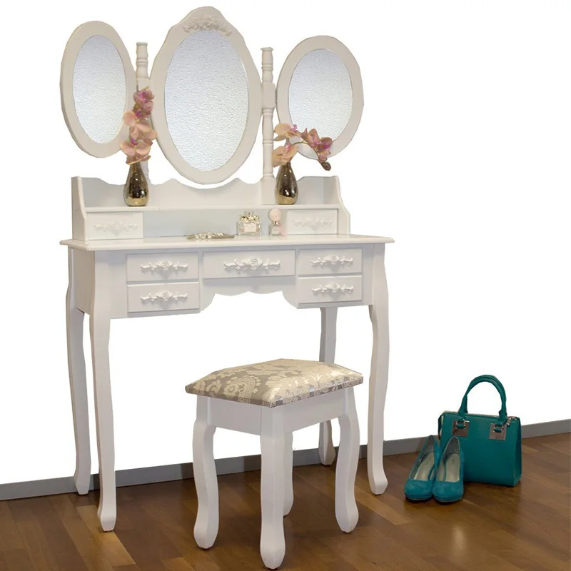 Твердой древесины Крепкая и прочная экологические туалетный столик, зеркало, белый