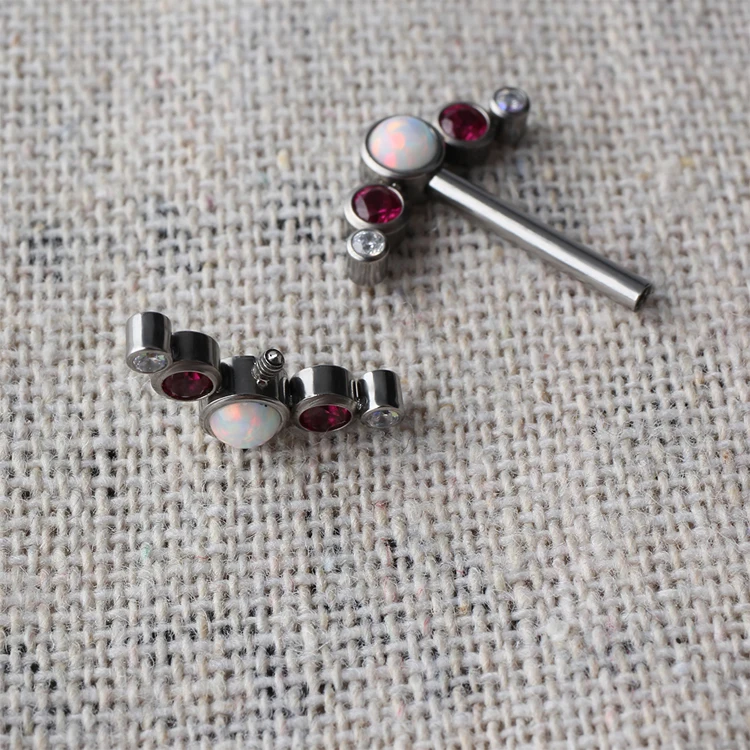 Fashion Barbell Nipple Piercing Ring Opal Stone ASTM F136 Titanium Popular Body Jewelry