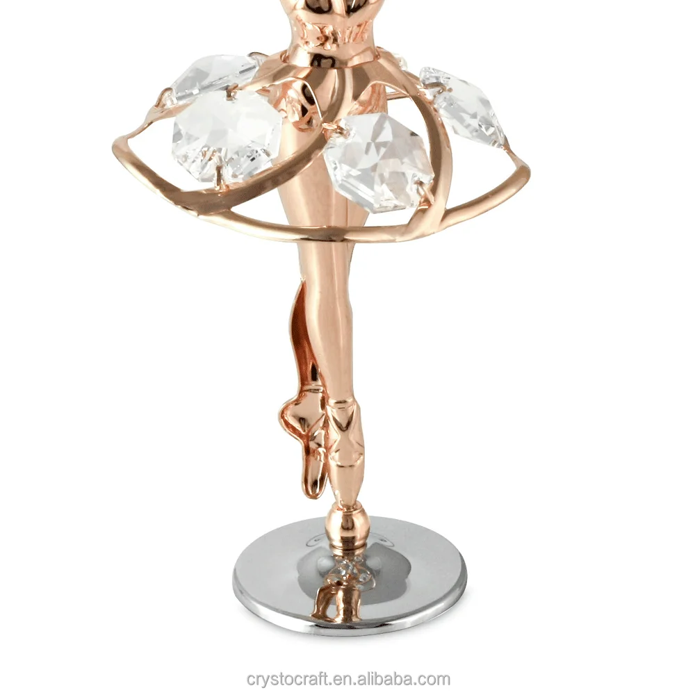 Crystocraft Wholesale Ballet Dancer Statue Rose Gold Plated with Brilliant Cut Crystals Crystal Gift Items Ballerina Figurine