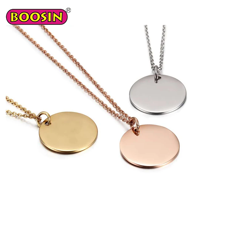 Factory Price Wholesale Fashion Stainless Steel Blanks Discs tags Jewelry Pendant Necklace With Custom Logo