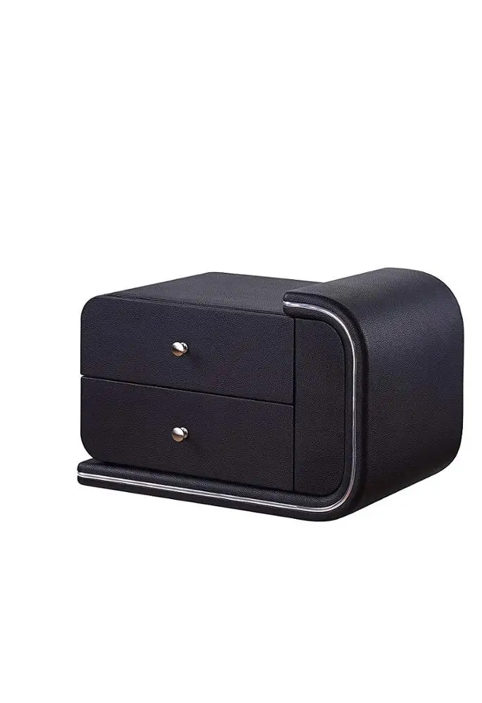 Upholstered Faux Leather Right Facing Nightstand with Chrome Drawer bedside table