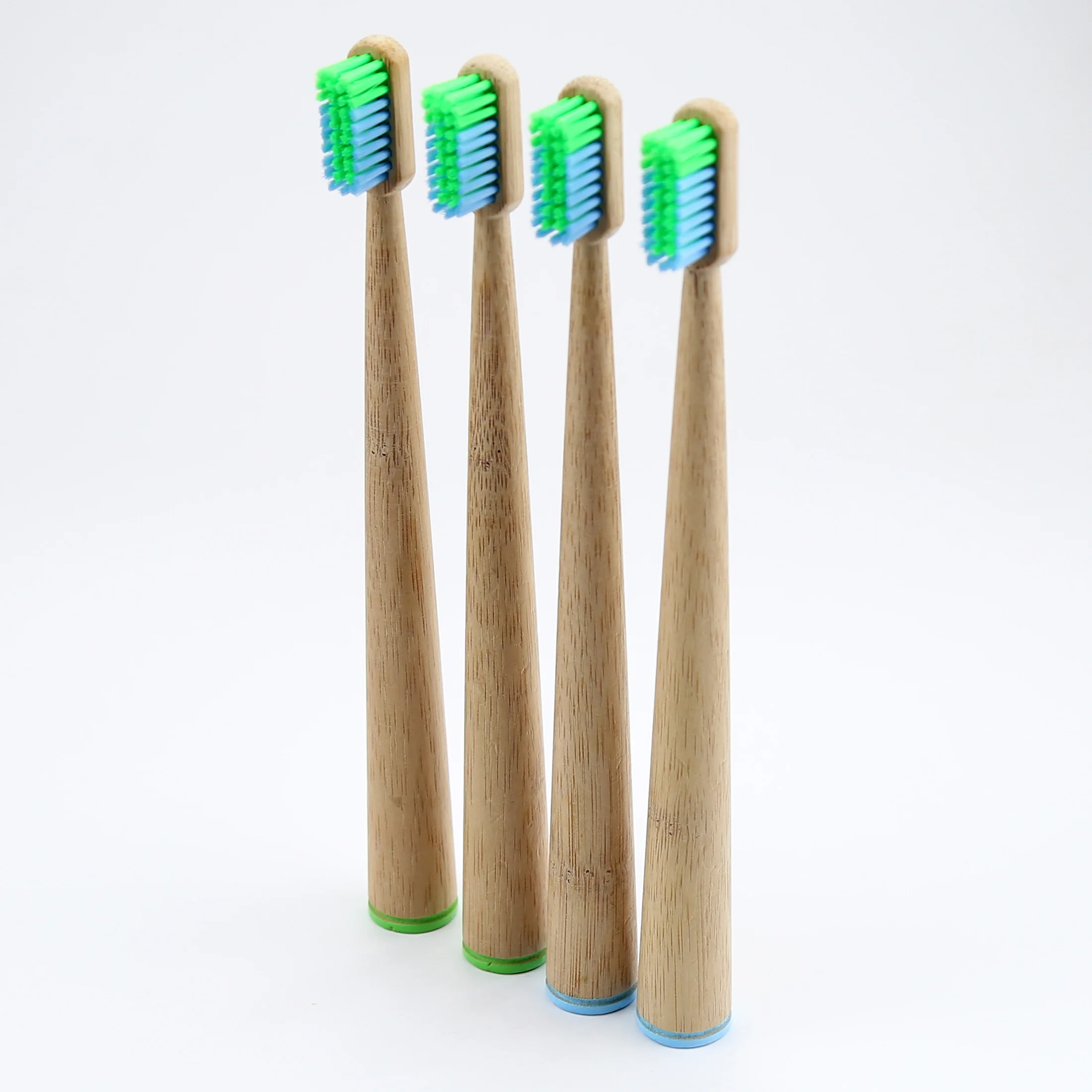 
conical handle biodegradable eco bamboo toothbrush with wavy end-rounded Dupont Nylon 612 super soft bristles 