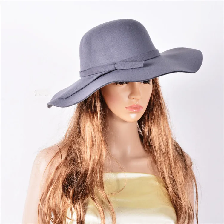 Hot Sale UniqueWoman's Felt Solid Colour Winter Warm Fashionable Lady Hat Wide Brim Hat
