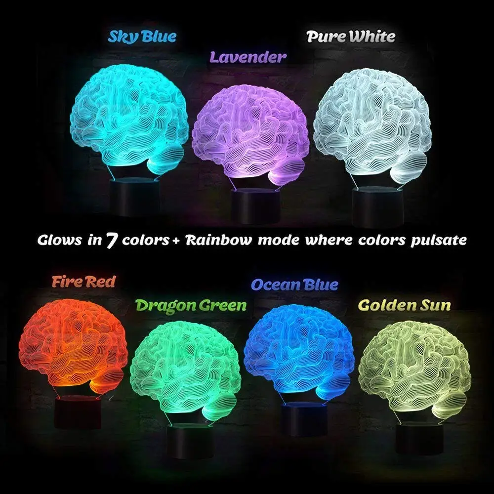 Brain 3D Illusion Christmas Decorations Lamp Night Light 7 Color Changing Table Desk Lamps Birthday Present
