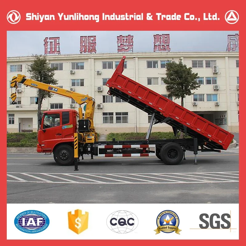 Dongfeng 4x2 15 ton 6 wheel Dump Truck With mounted 8 Tons Telescopic Boom Mounted Crane For Sale