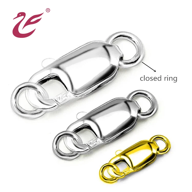 2021 Fashion jewelry findings sterling silver custom size adjustable lobster clasp for pearl necklace foldover clasp