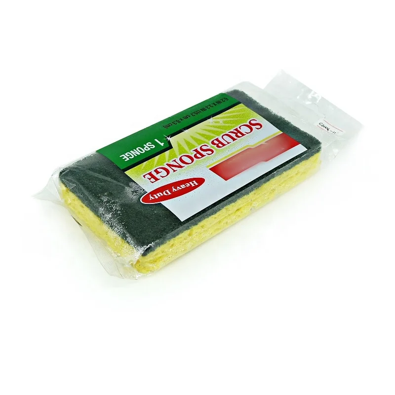 Heavy duty kitchen scrub clean cellulose sponge with nylon scourer