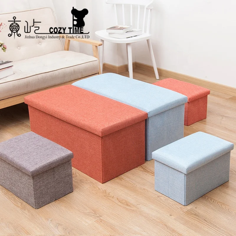 
Large Capacity Linen Fabric Folding Storage Foot Rest Pouf 