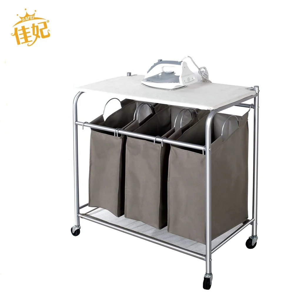 2019 best selling 600D oxford fabric home folding Service Hotel wheeled laundry cart with ironing board
