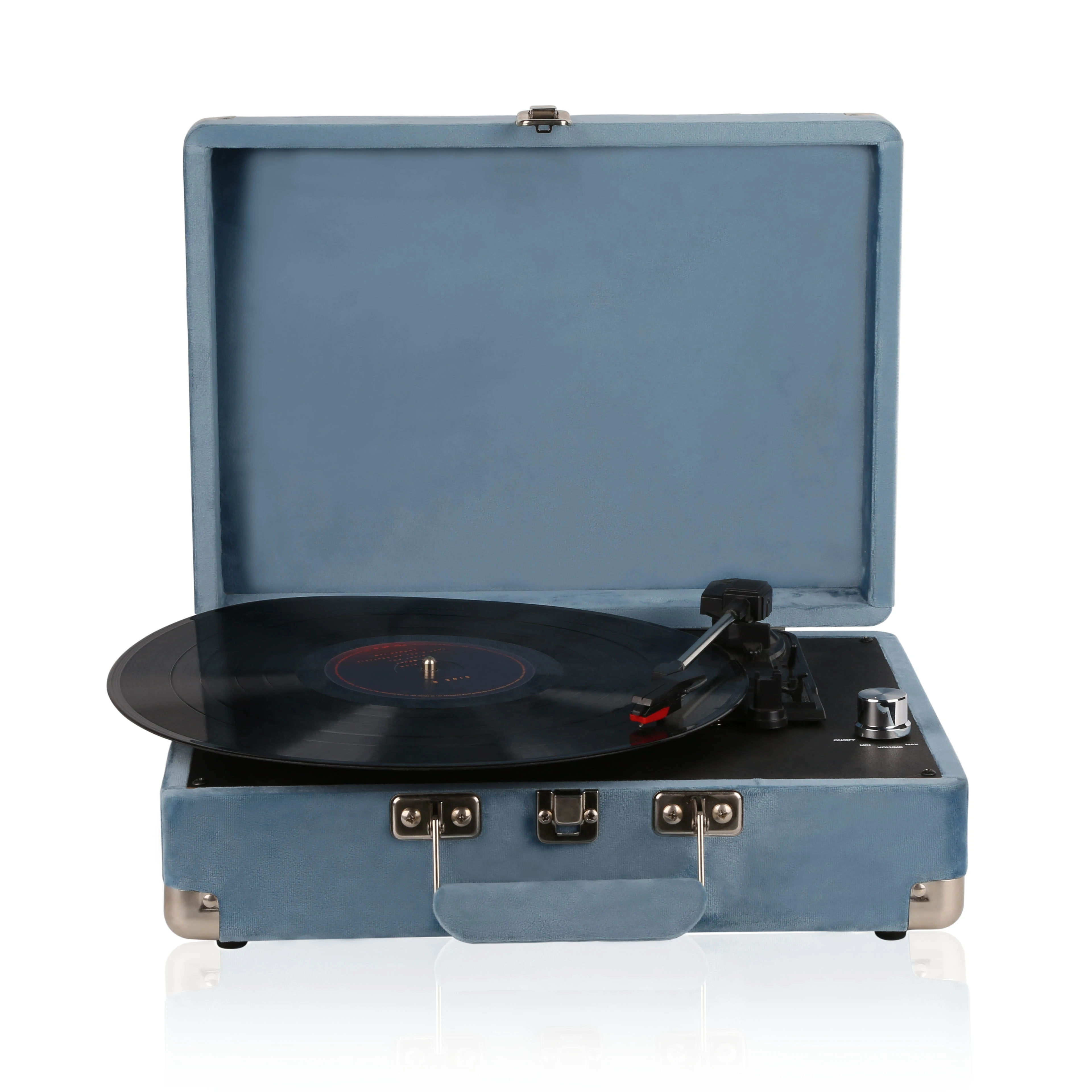 Проигрыватель для записей, чемодан для записей с 3 скоростями со встроенными динамиками/вход Aux/линейный выход RCA