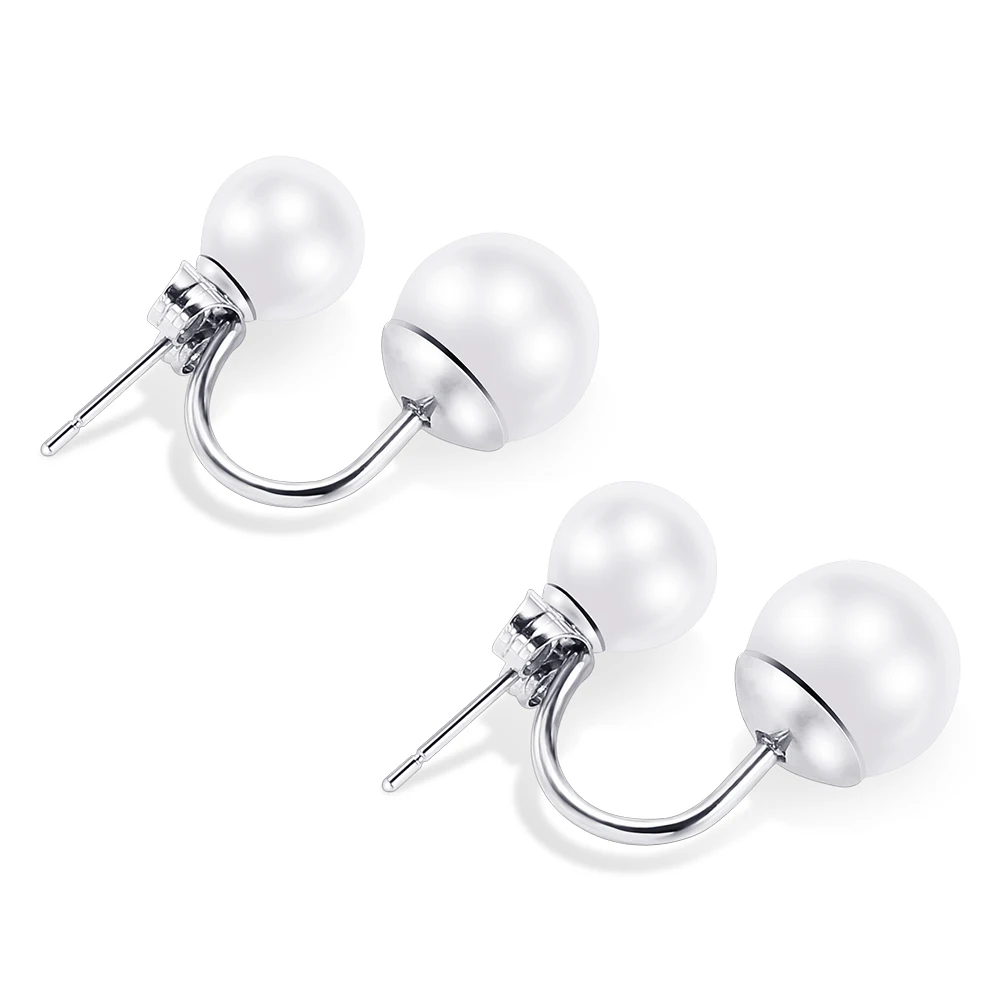 Wholesale Lots For sale Cheap Bulk Jewelry 3 Color Stainless Steel White Pearl Double Sided Earrings